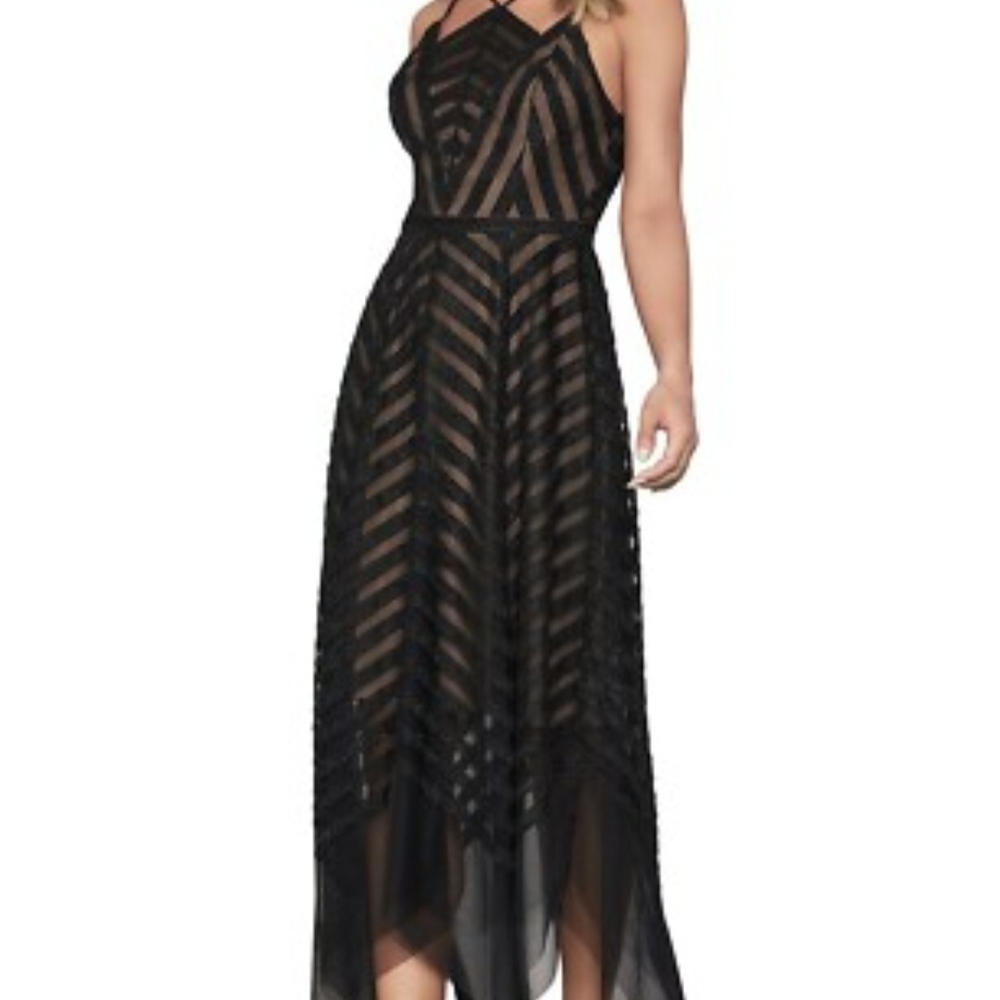 Black Striped Sheer Maxi Dress - Elegant Evening Dress Originally $350